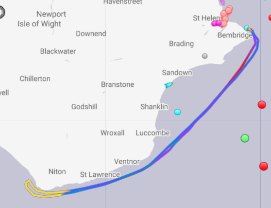 AIS track of RNLB Alfred Albert Williams superimposed on a map of the Isle of Wight