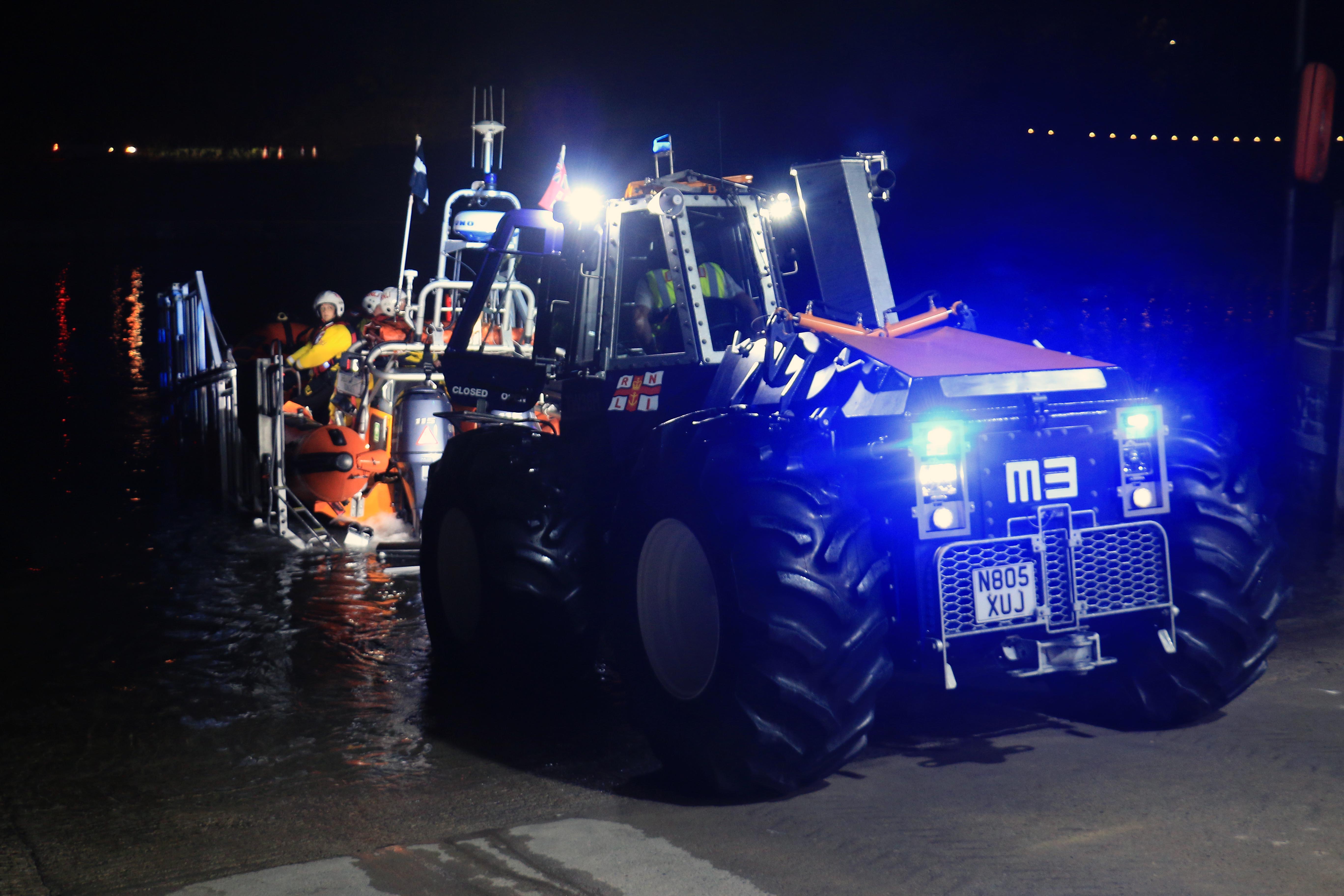 Looe RNLI Atlantic 85 Sheila and Dennis Tongue II being recovered yesterday evening