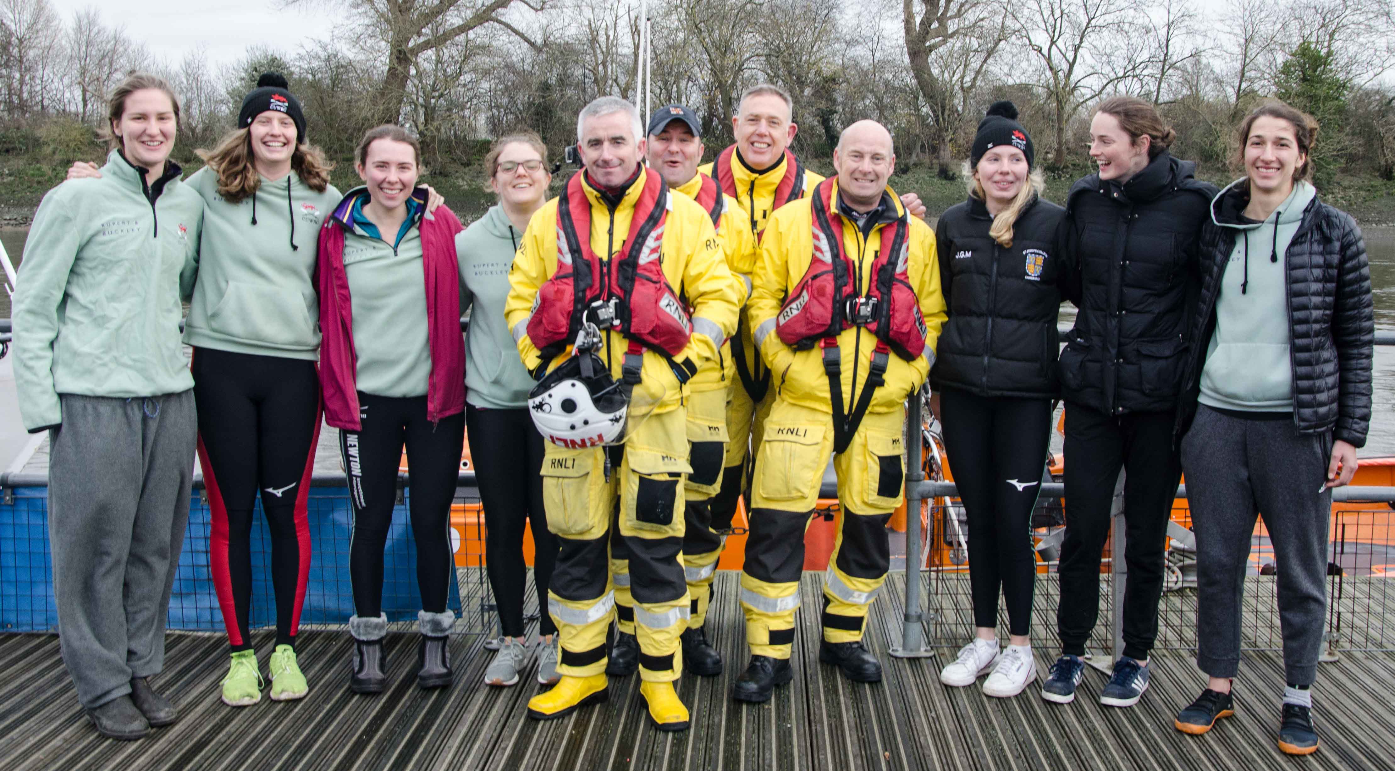 Cambridge University womens Boat Race squad with Chiswick lifeboat crew