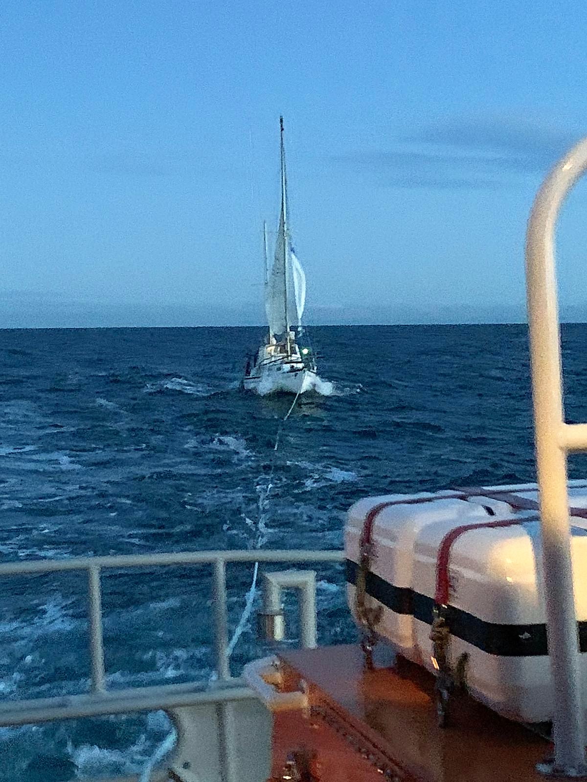 Aberdeen's Severn-class 'Bon Accord' takes the 24 ft yacht in tow