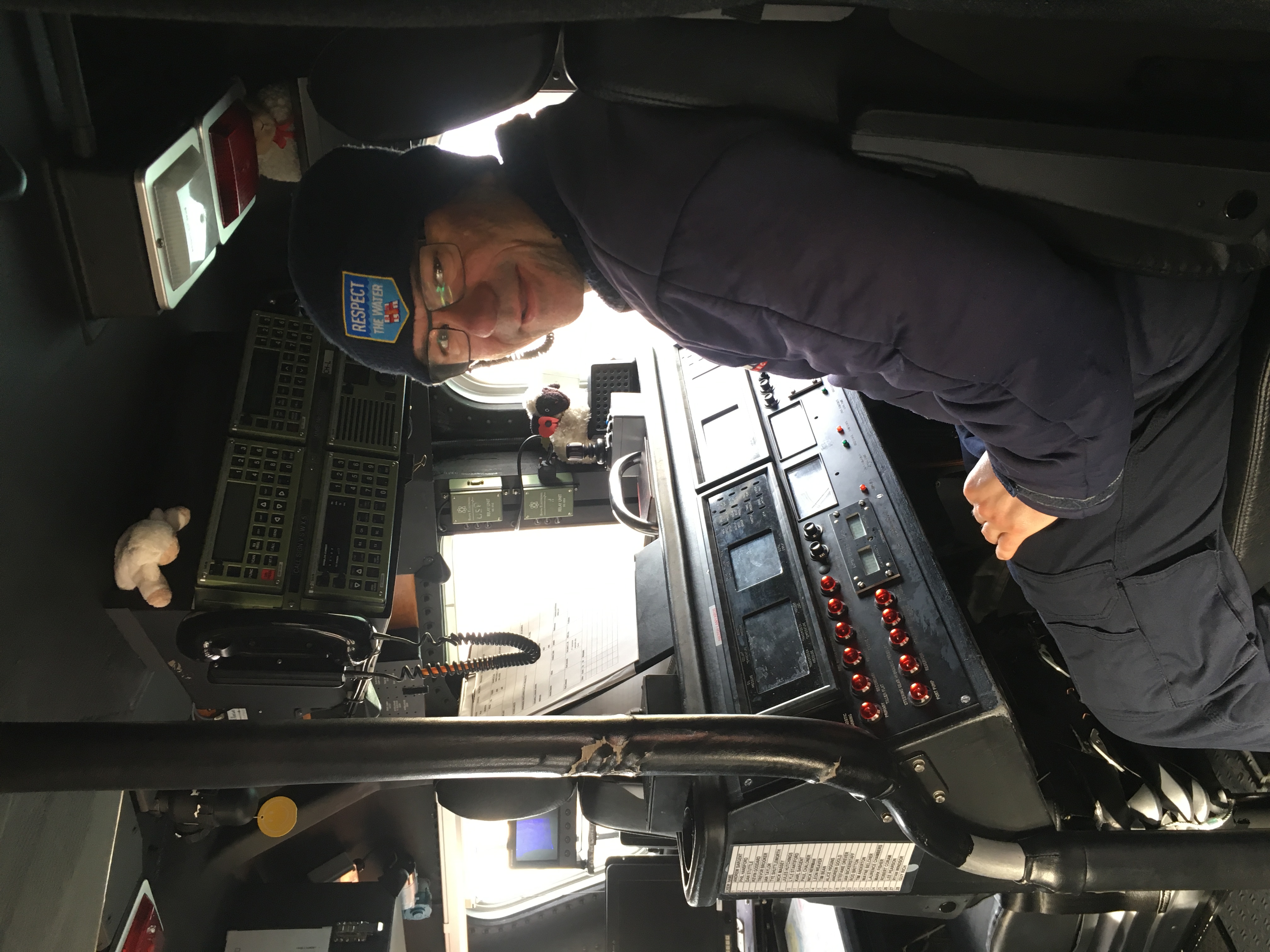 Phil at the mechanic station of ALB Ernest and Mabel