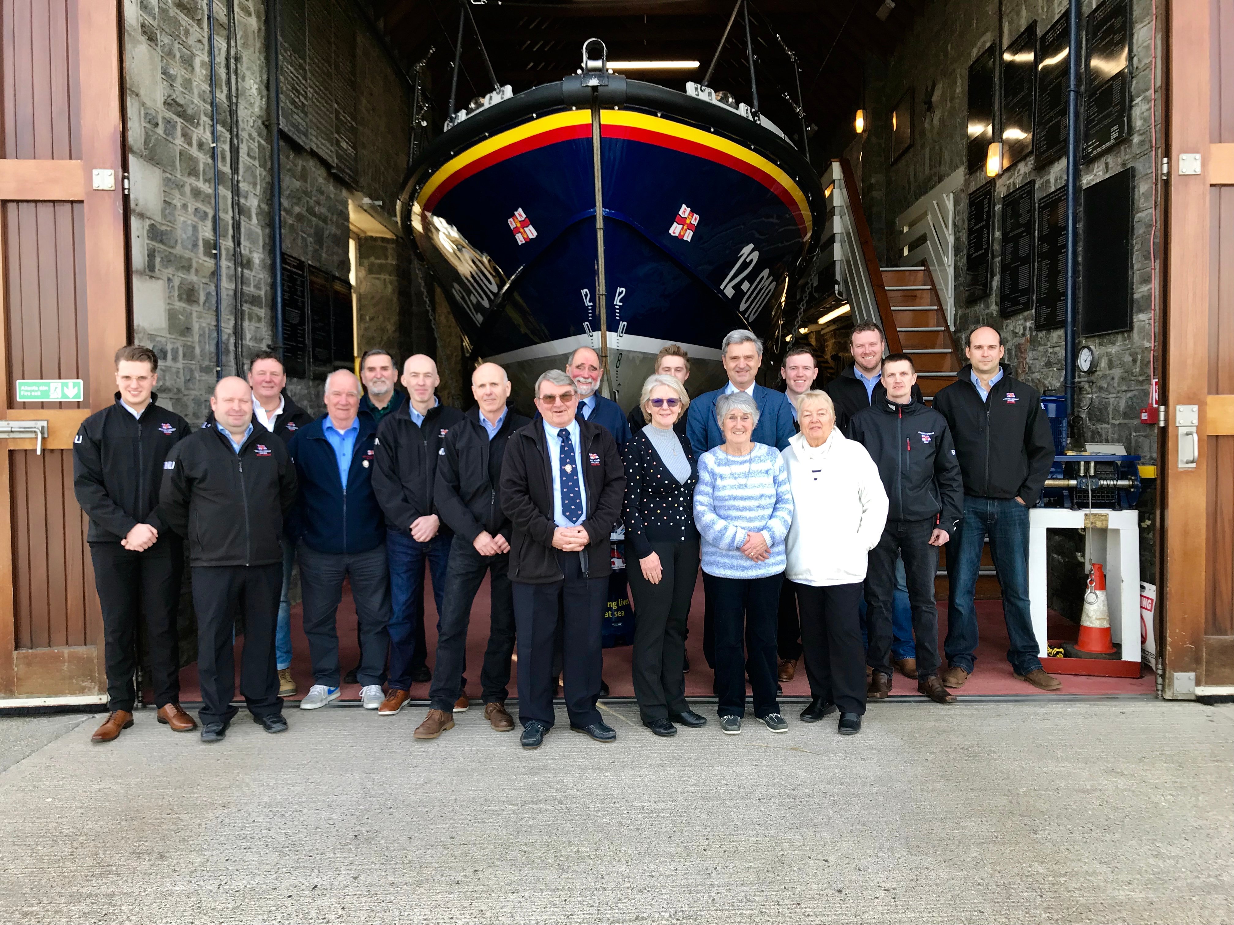 RNLI Chief Executive Paul Boissier visits volunteer crew members at Pwllheli Lifeboat Station and site of the new multi million-pound boathouse.