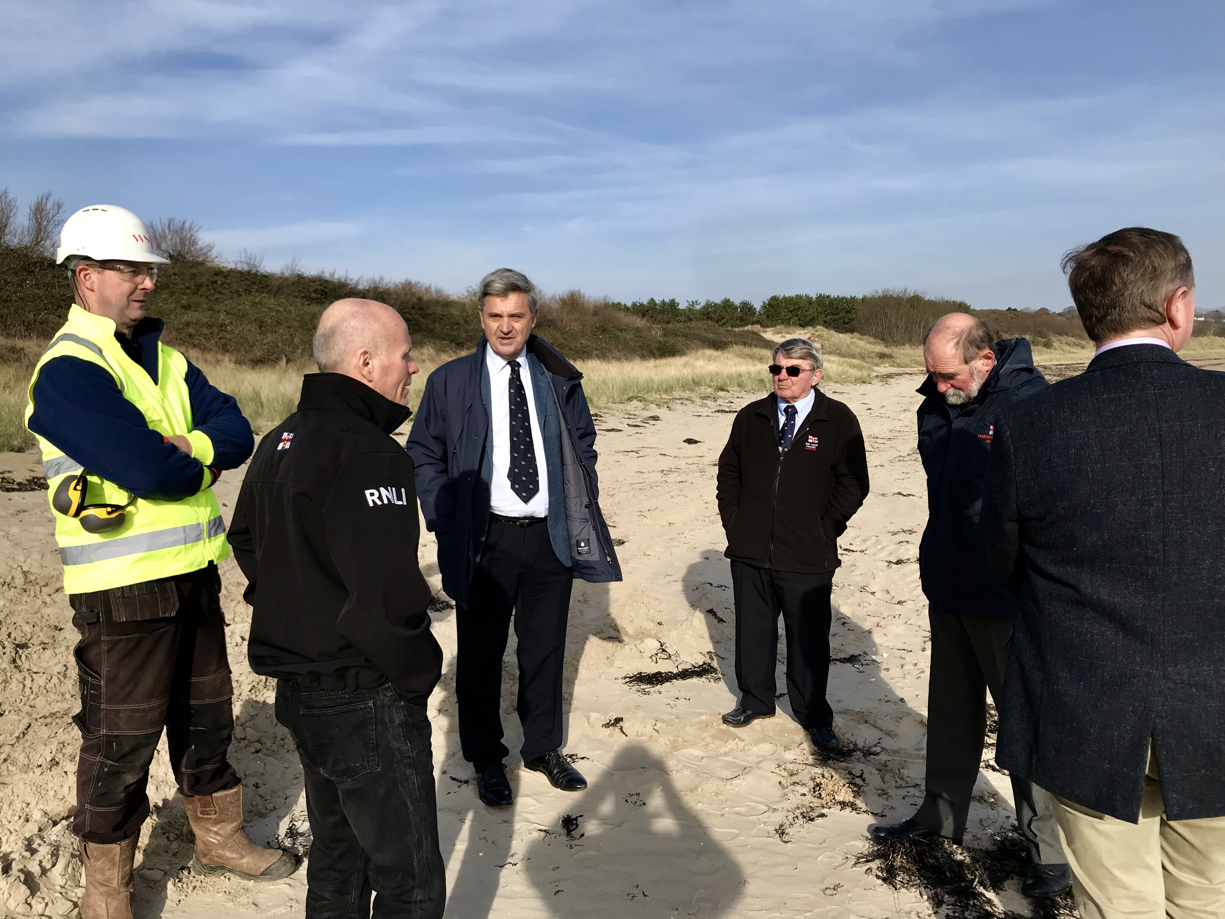 RNLI Chief Executive Paul Boissier visits volunteer crew members at Pwllheli Lifeboat Station and site of the new multi million-pound boathouse.