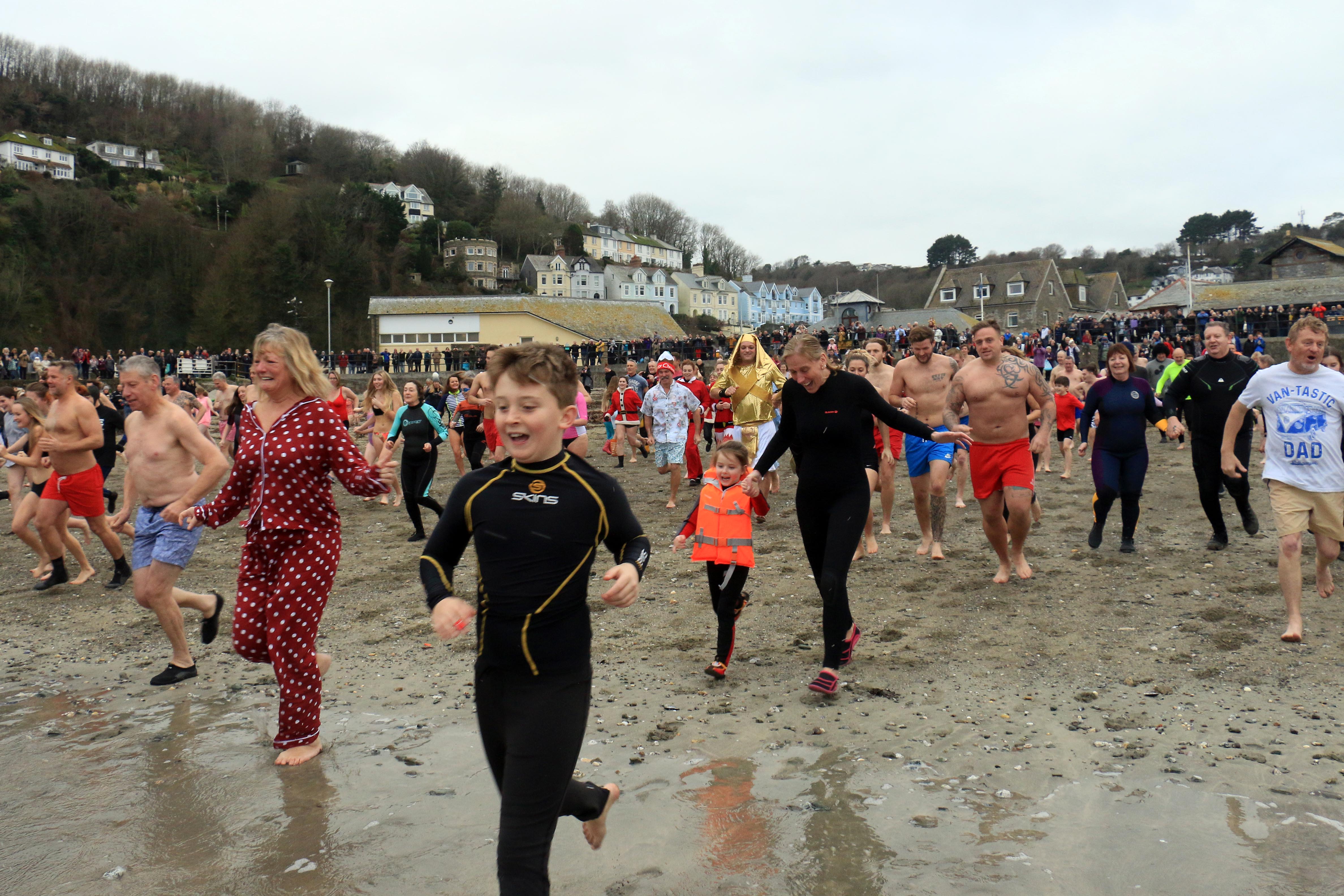 Looe RNLI New Years Day Dip on 1 January 2019