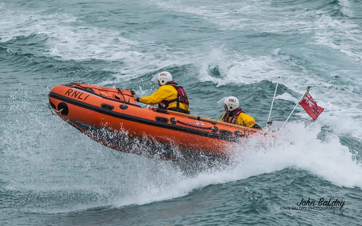 Newquay inshore lifeboat at sea in fresh conditions
