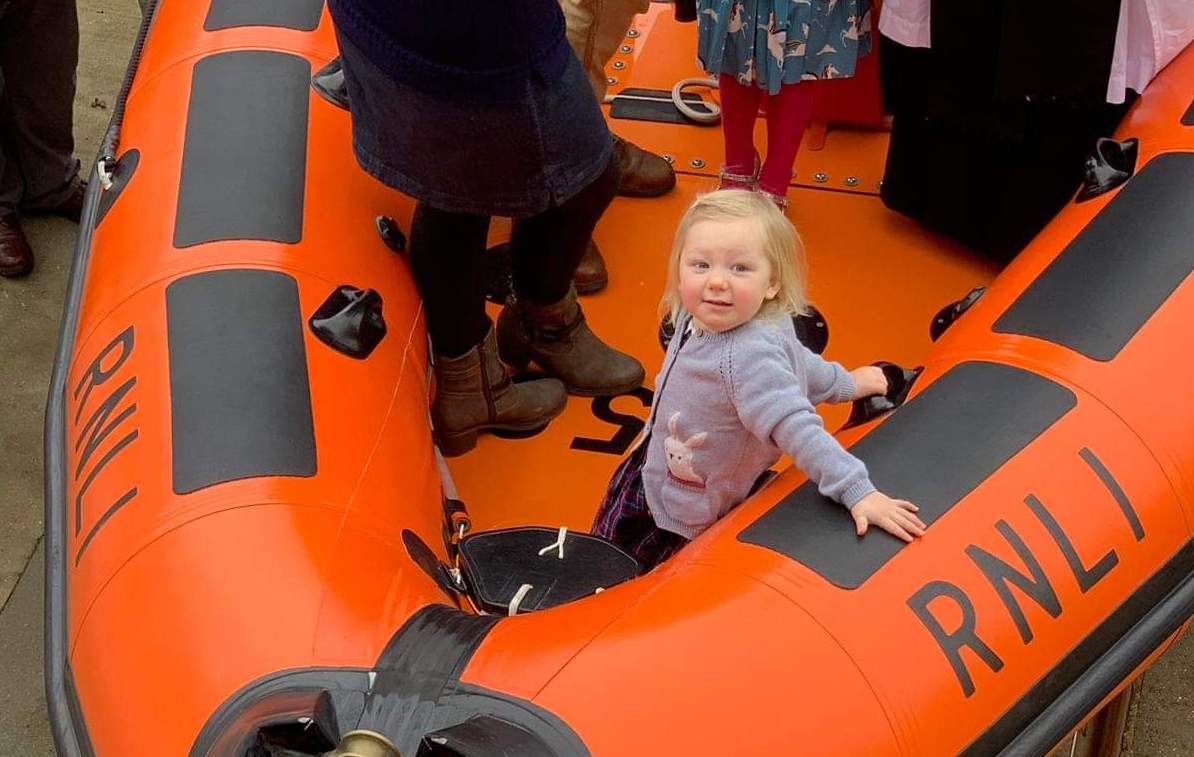 Freya at the bow of the lifeboat, before her baptism.
