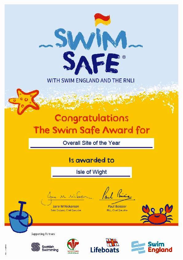 Photograph of the Swim Safe certificate