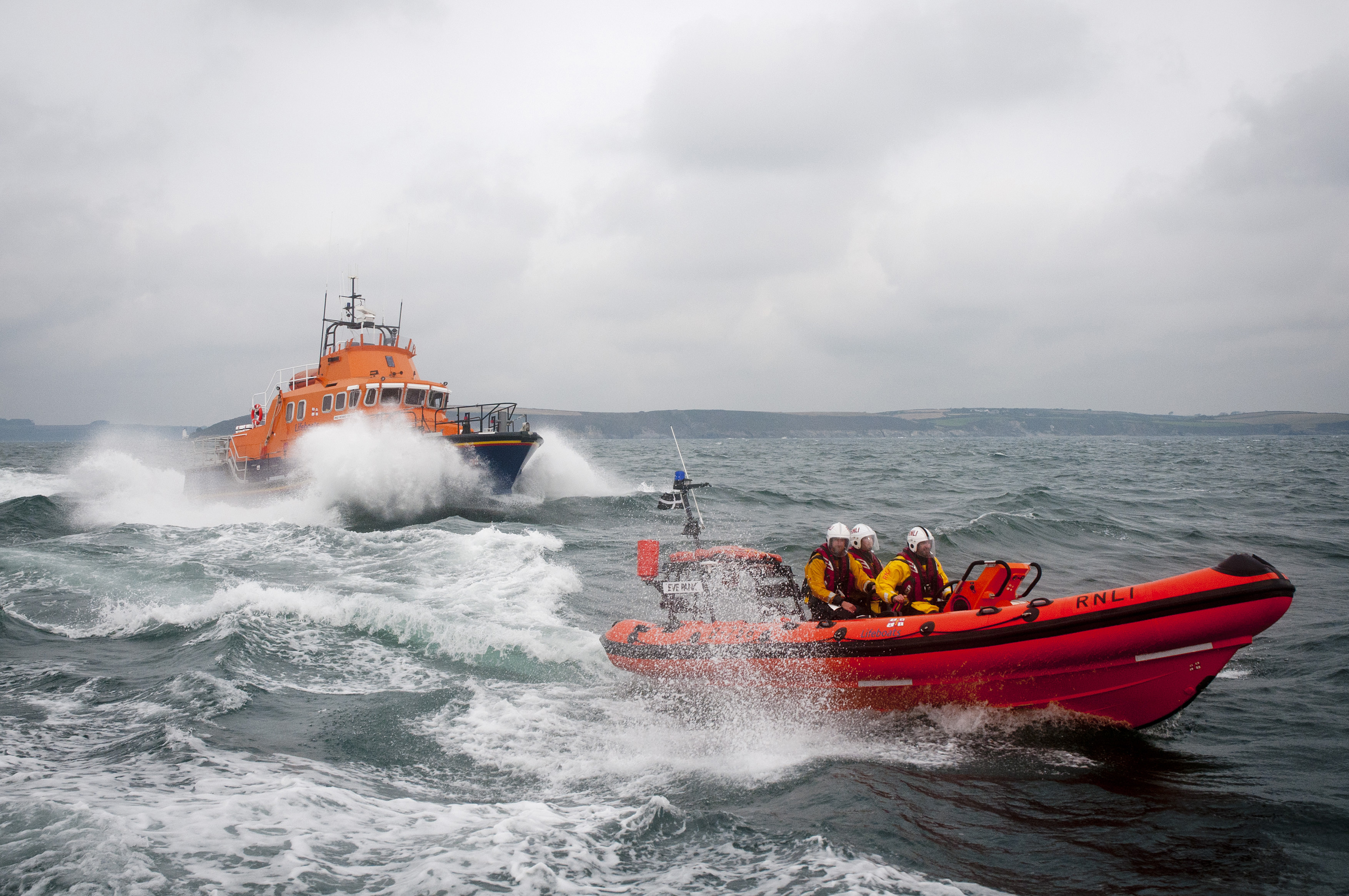 Falmouth's all-weather and inshore lifeboats. Image shows both boats out training.