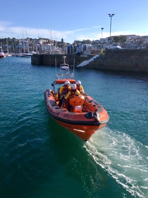 St Peter Port's new inshore lifeboat preparing for an exercise