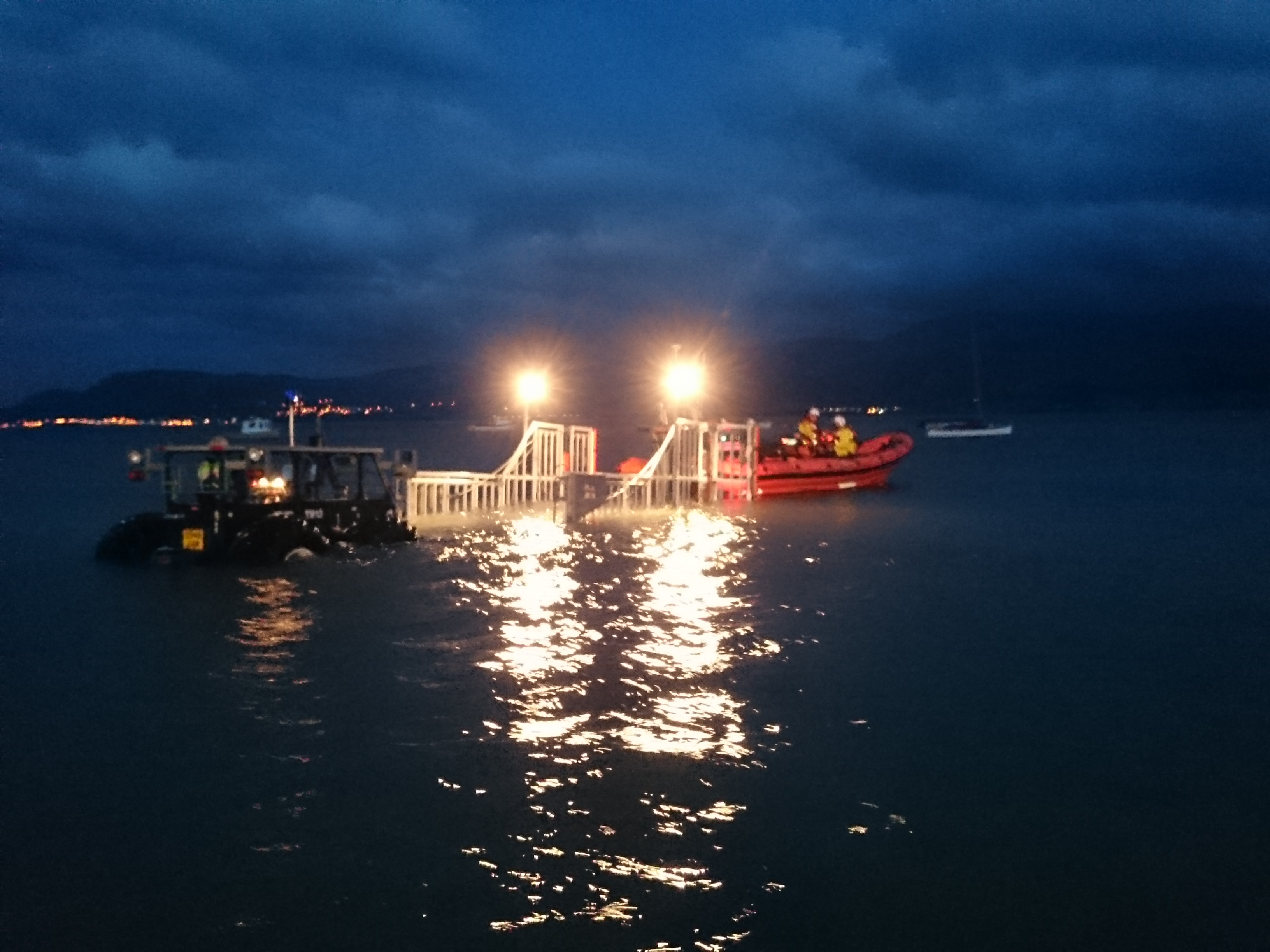Beaumaris Lifeboat being recoverd after a service in the dark