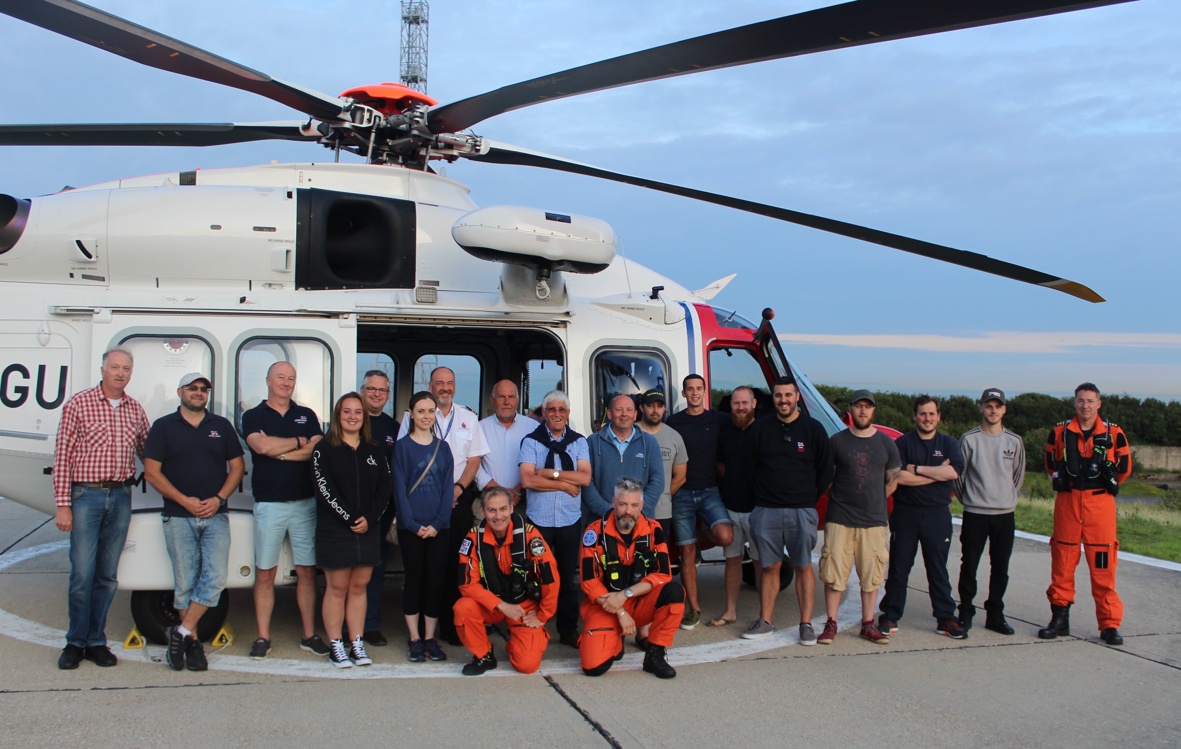 Walmer lifeboat crew with Coastguard Rescue helicopter 163 from Lydd.