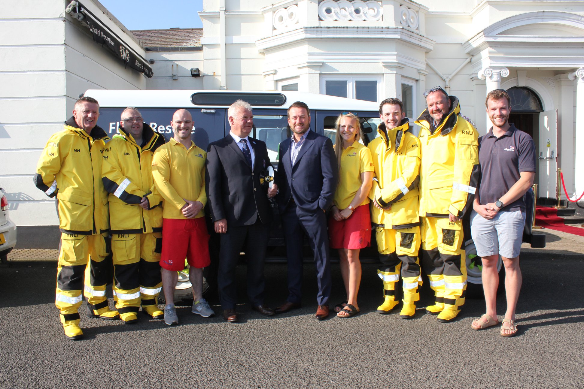 Portrush Golfer Graeme McDowell with Coxswain, lifeboat crew and beach lifeguards