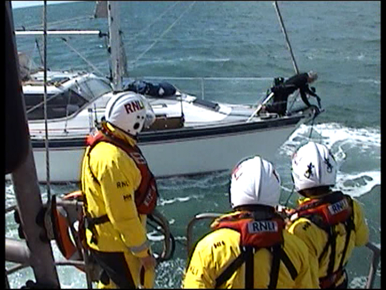 Wicklow lifeboat alongside the yacht