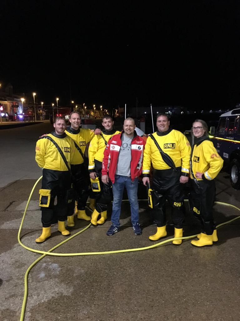 Martyn Bibb (centre) with other members of Blackpool lifeboat crew 