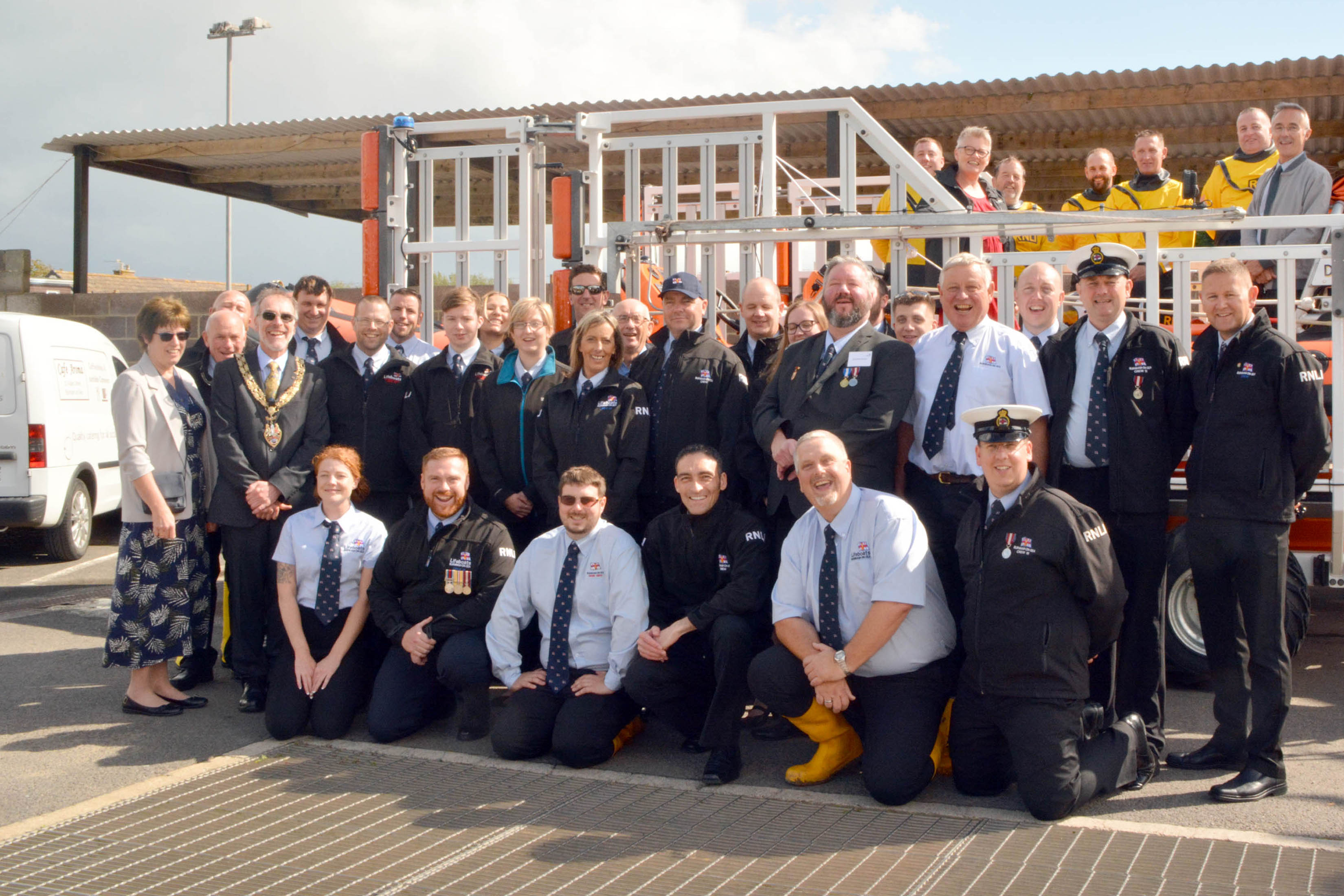 Burnham-on-Sea RNLI Lifeboat volunteers in front of their new lifeboat