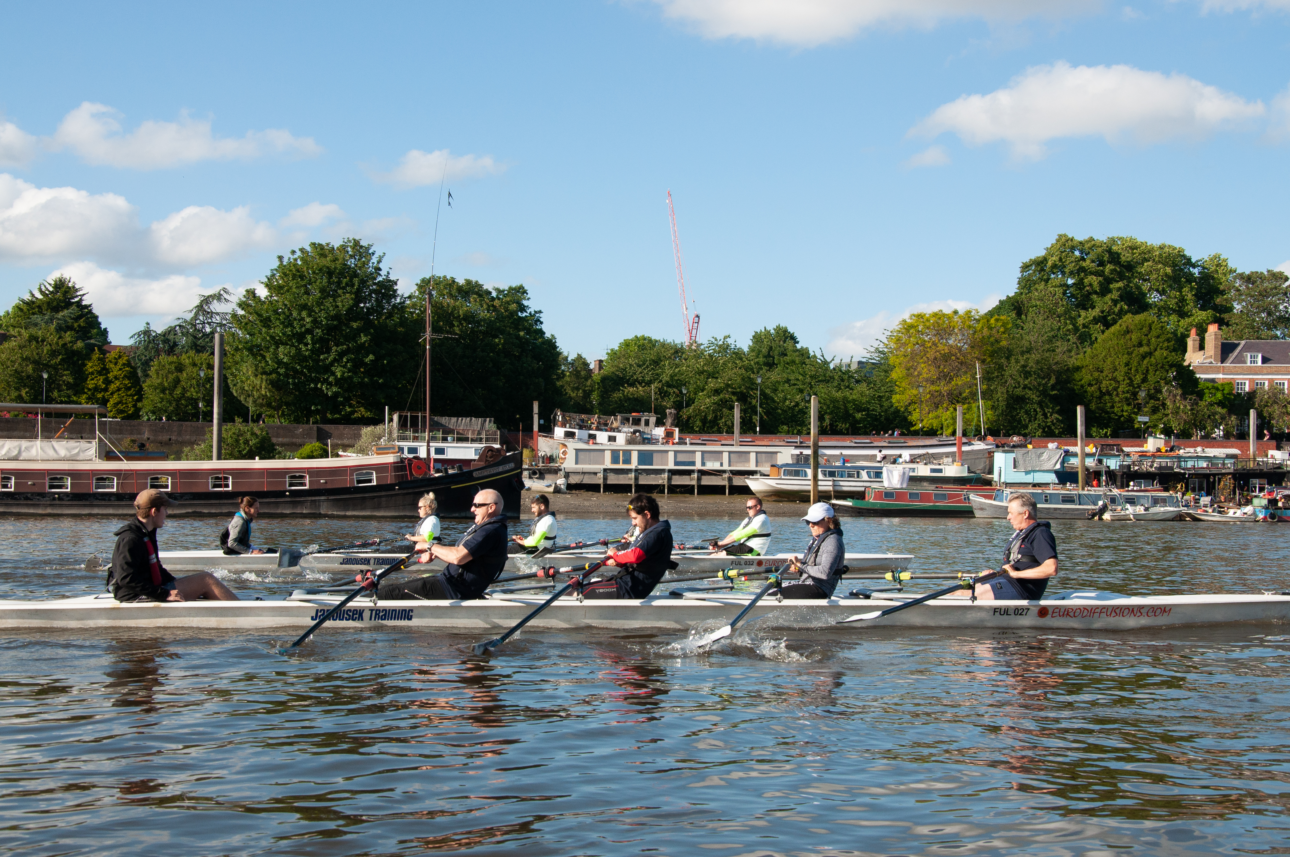 Photo of the Teddington and Tower crews on the water.