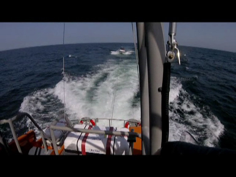 Larne RNLI all weather lifeboat tow motor vessel