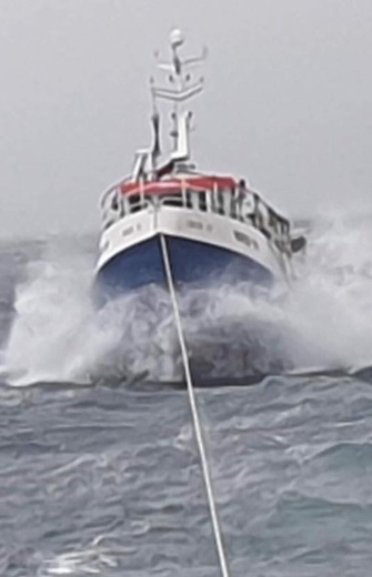 The fishing boat brought in by Portree Lifeboat on 20 March