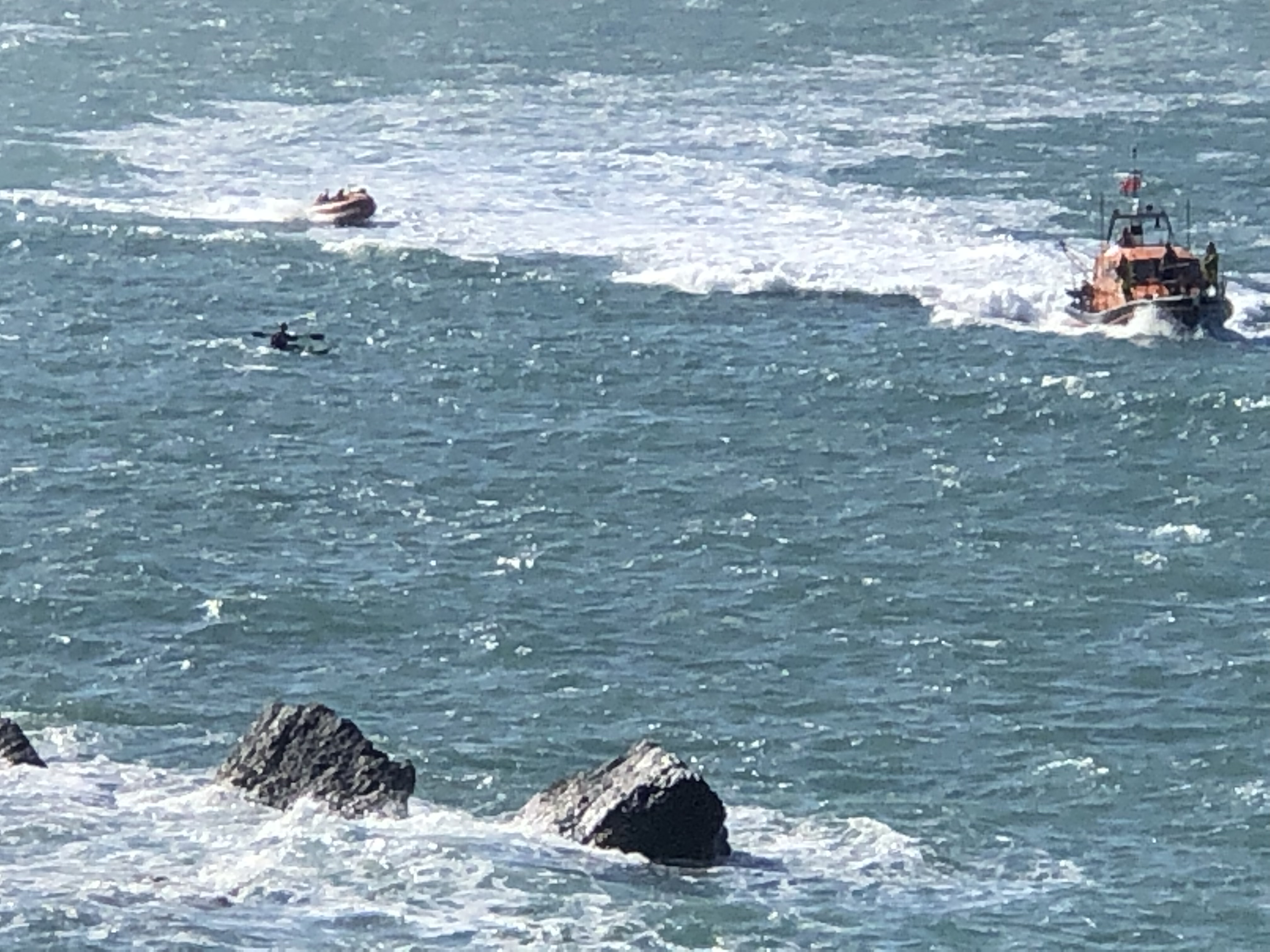 Ilfracombe RNLI ILB and ALB at sea heading to Combe Martin Bay