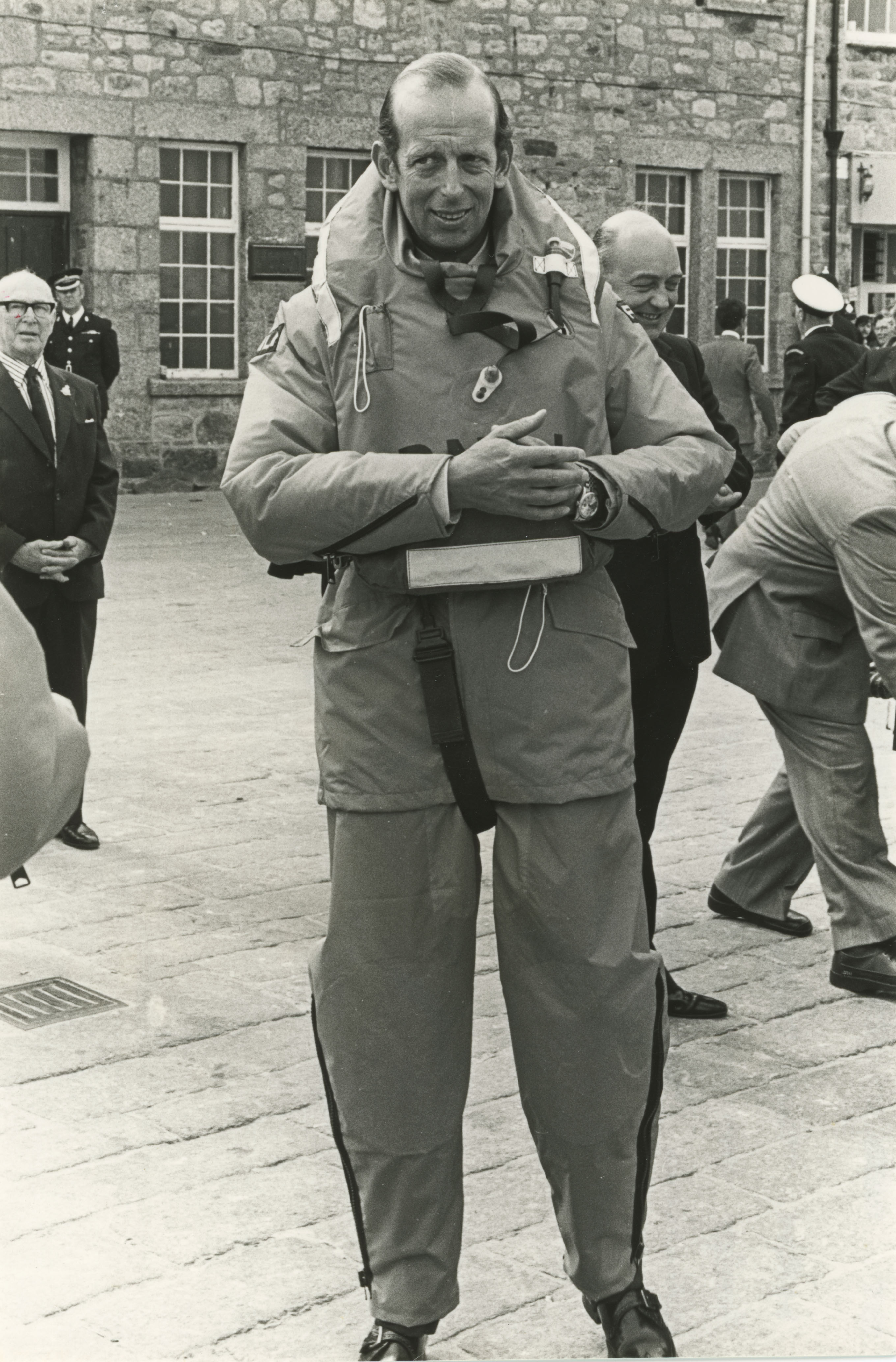 His Royal Highness, kitted up ready for a sail aboard St Ives lifeboat back in 1978