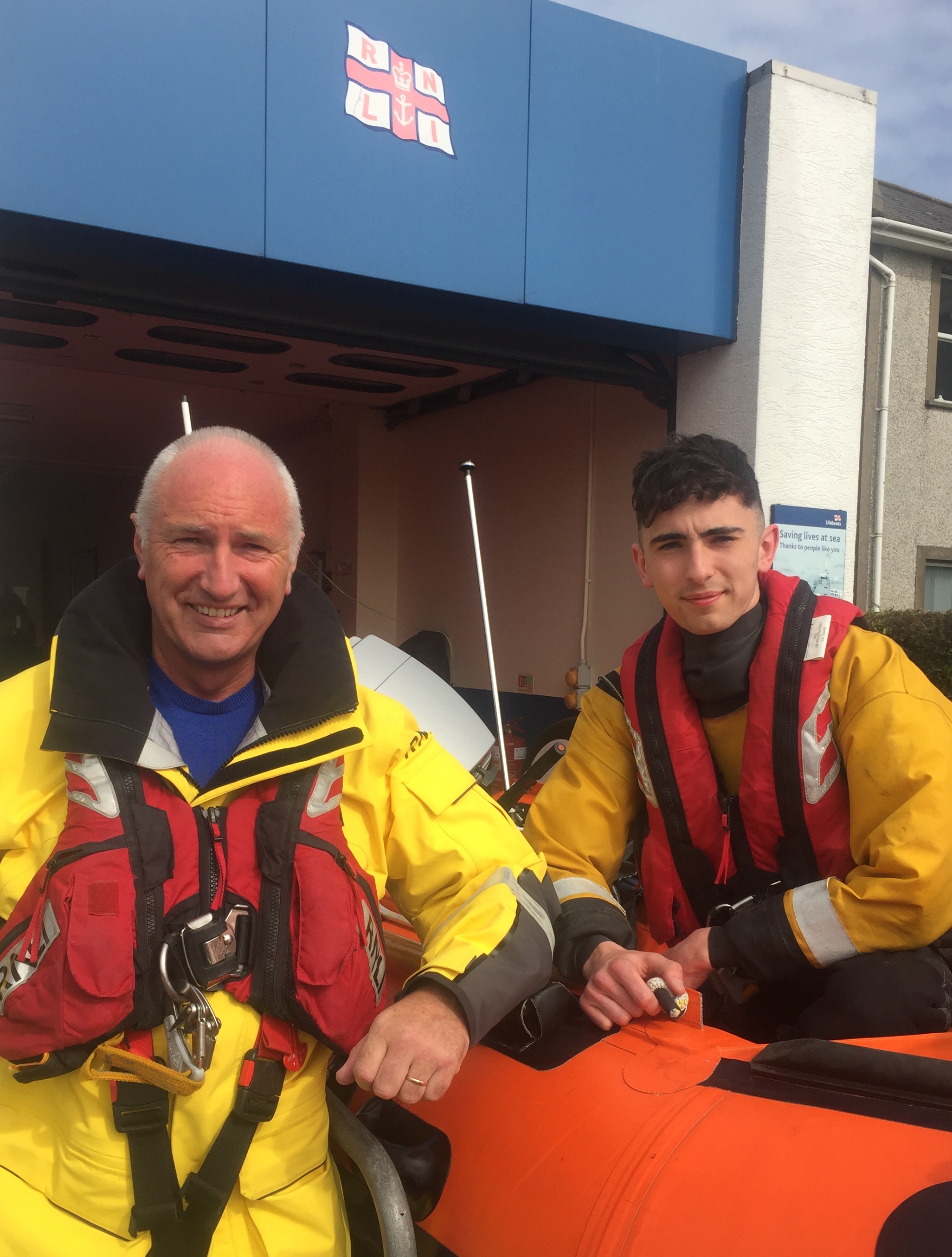 Larne RNLI Coxswain Frank Healy and his son crew member Jack Healy