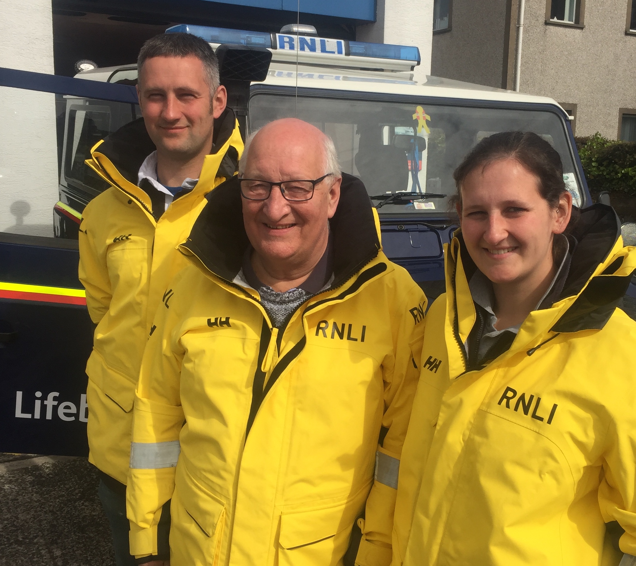 Larne RNLI Lifeboat Operations Manager Allan Dorman, his son Deputy 2nd Coxswain Chris Dorman and his daughter Helm Pamela Leitch