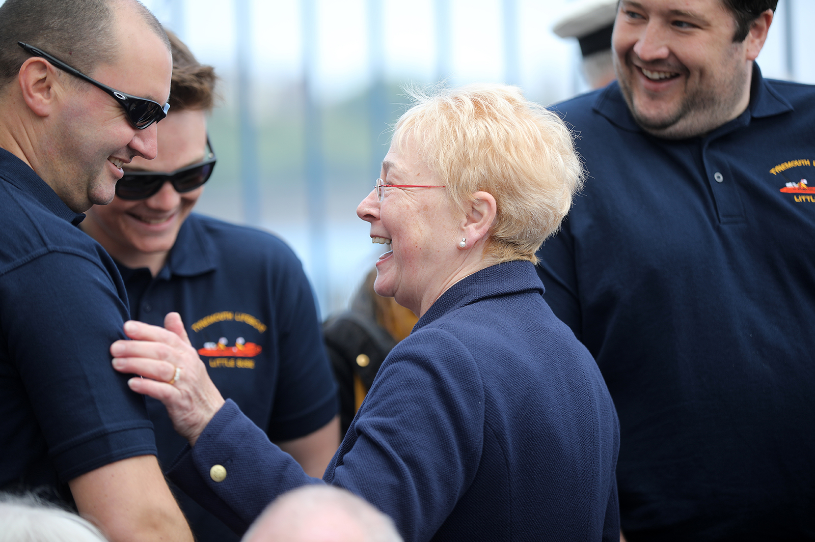 19 May 2019 Tynemouth RNLI lifeboat station holds the naming ceremony for their new inshore lifeboat D-829 Little Susie. This pic: Susan Russell, who the lifeboat is named after, enjoys a joke with members of the volunteer lifeboat crew.