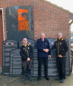 From the left Kevin Farrow(Soanes Signs), Derek Hinds and on the right Steve Soane.