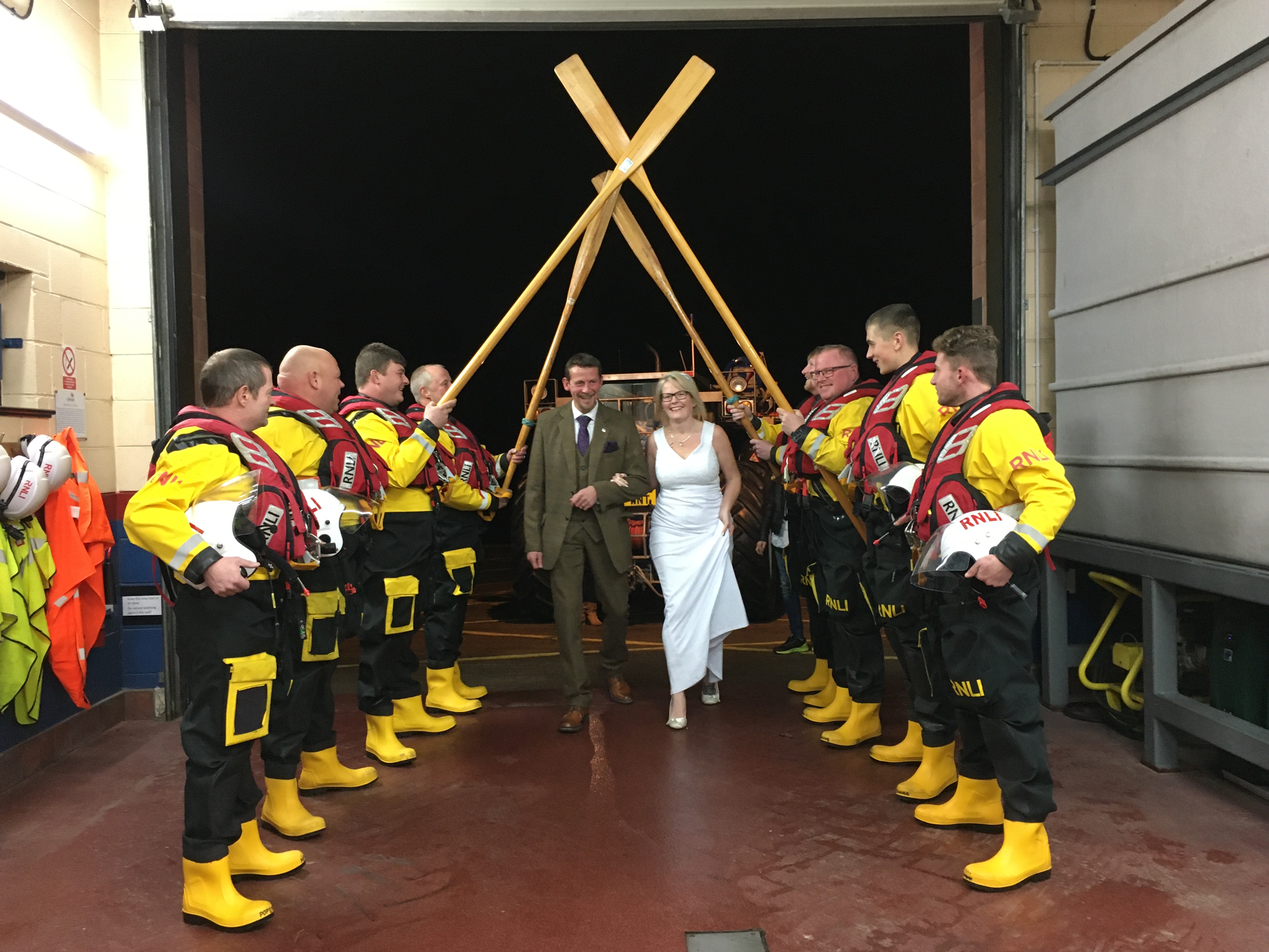 A guard of honour for the happy couple at Silloth RNLI Lifeboat Station 
