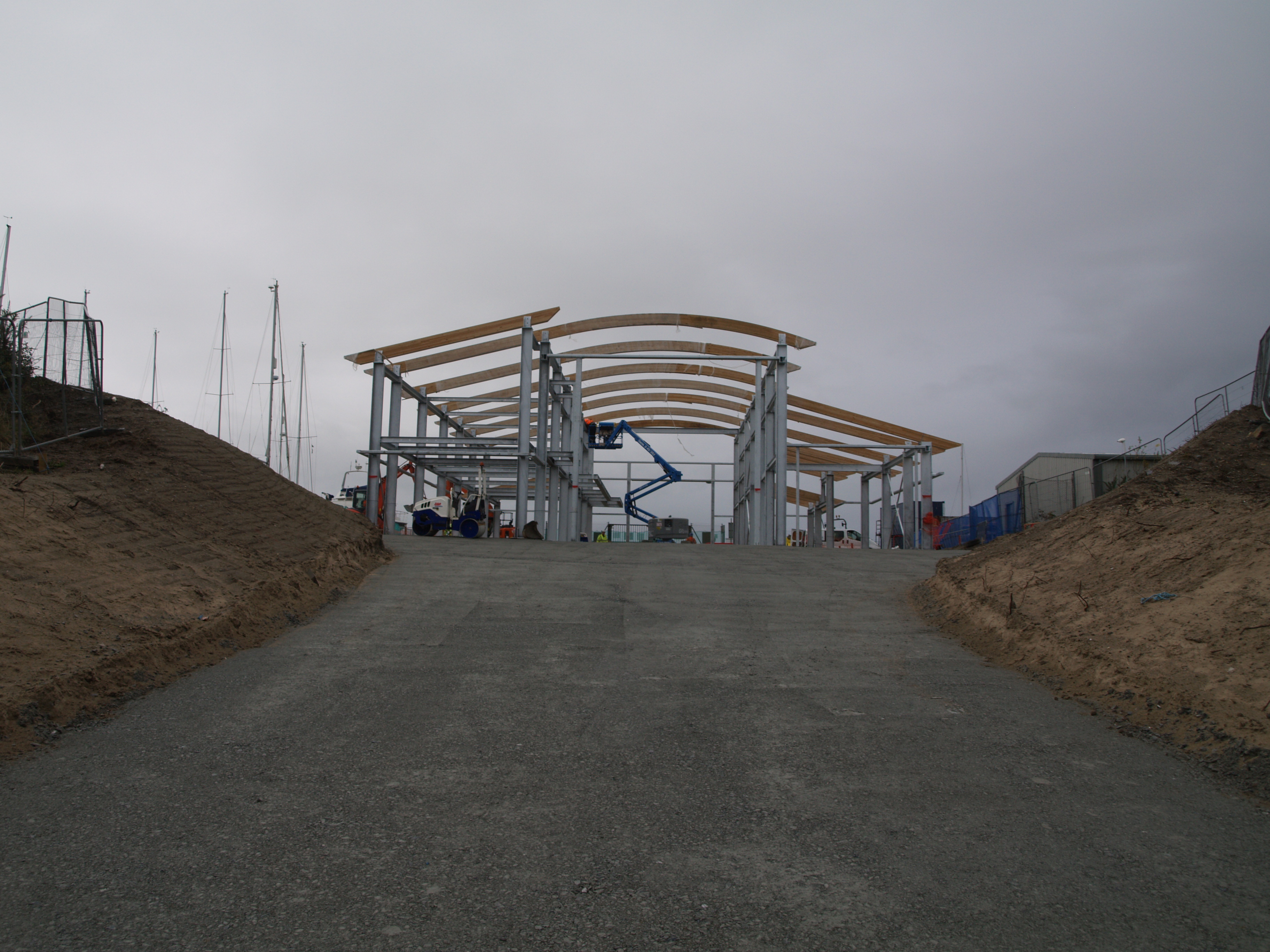 Looking from beach to boathouse