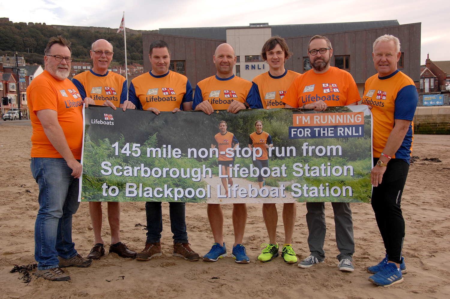 Some of the runners and minibus drivers, L-R, Phil Chittenden, Colin Woodhead, Pete McGeown, Lee Marton, Matt Marks, Erik Woolcott and John Senior