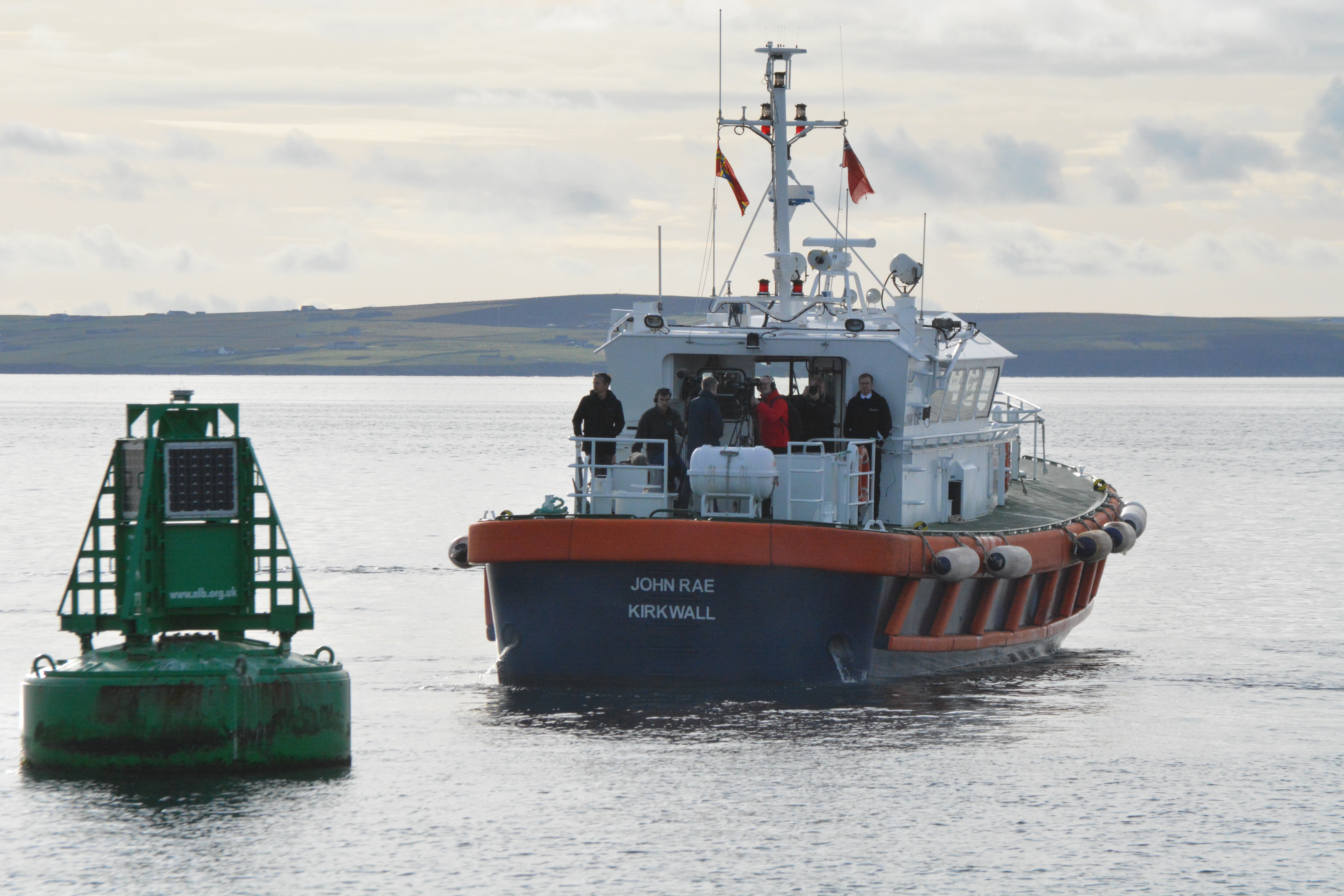 The Orkney pilot boat, John Rae is close to Royal Oak marker buoy