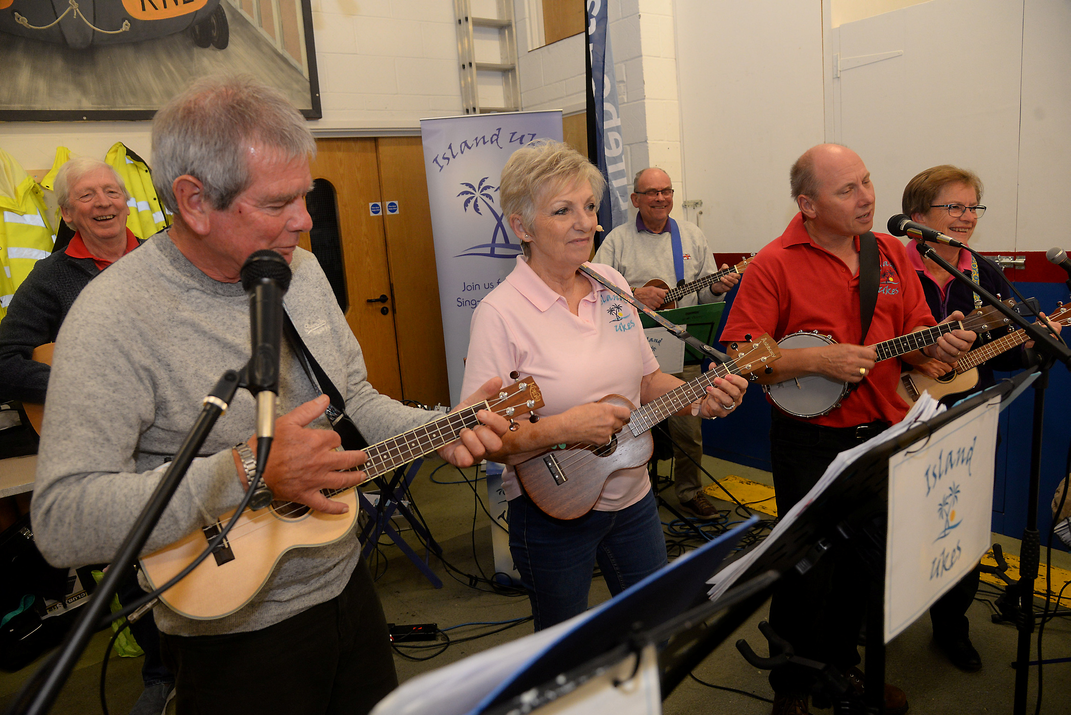 Island Ukes performing at the Whitstable lifeboat station 'fish and chip' evening on Friday. Picture:RNLI Whitstable.