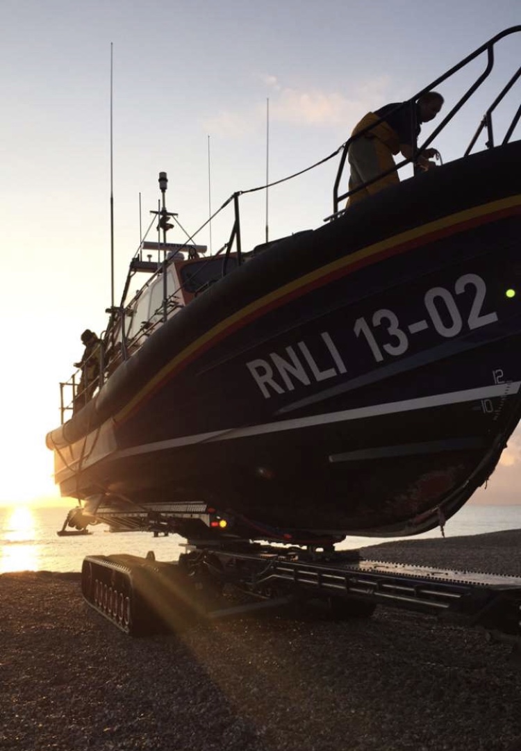 close up of the lifeboat on the beach at recovery