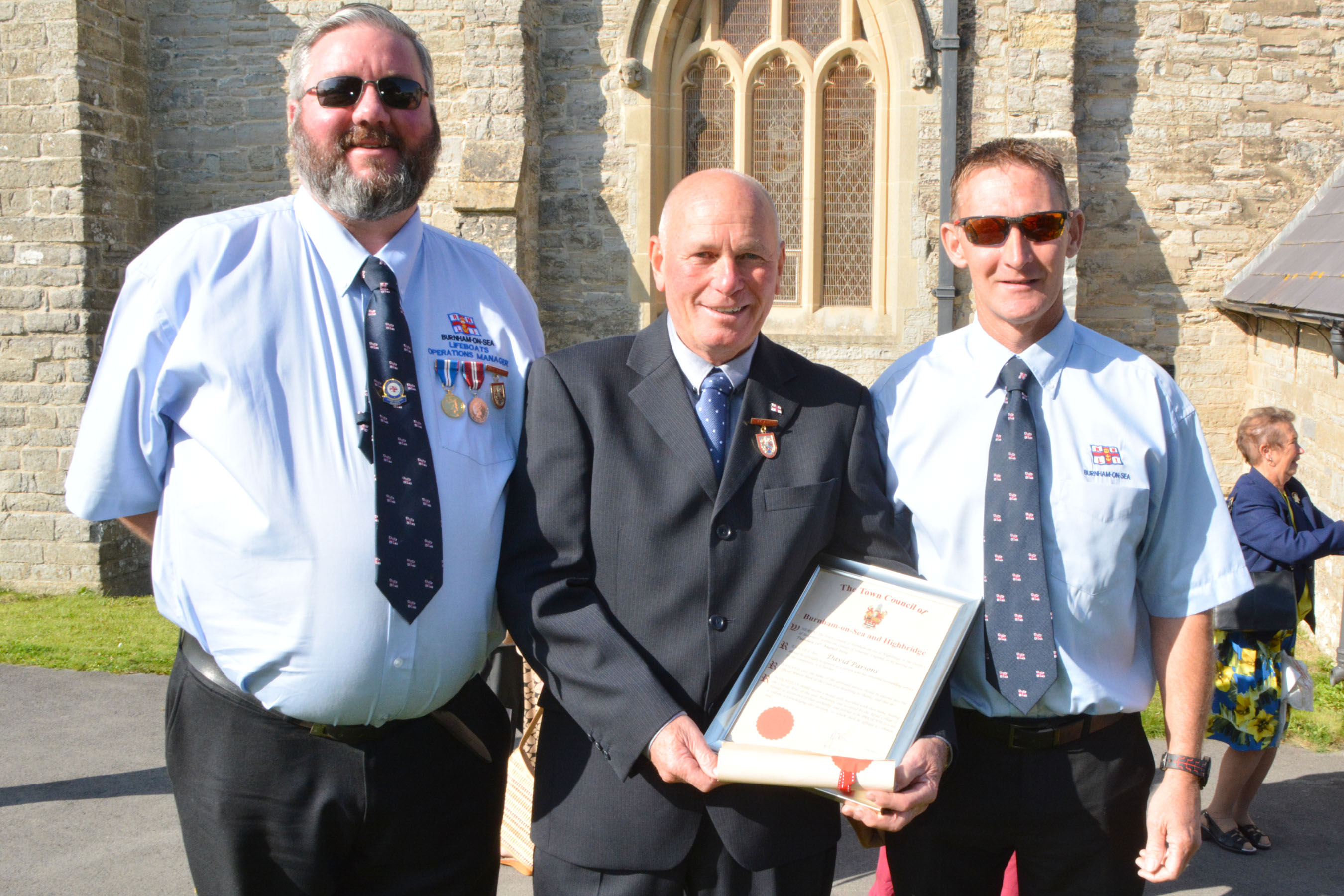 Lifeboat Operations Manager Matthew Davies, Dave Parsons and Senior Helm Nick Edrich