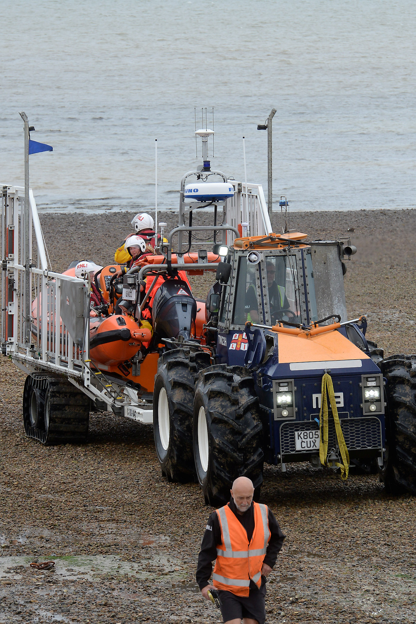 Whitstable's Atlantic 85 Lifeboat 'Lewisco' is recovered to the station after launching to assist a kitesurfer who got into difficulties following equipment failure just north west of the station on Wednesday afternoon. Picture: RNLI Whitstable.