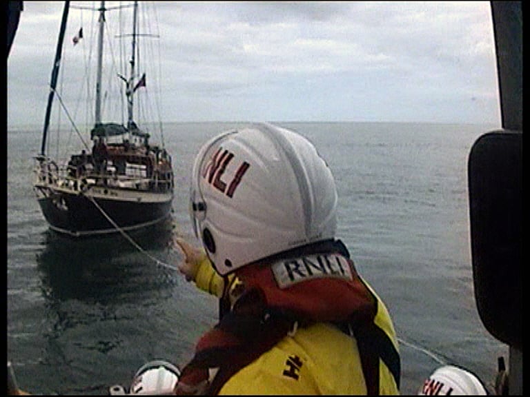Wicklow Lifeboat with the drifting Ketch