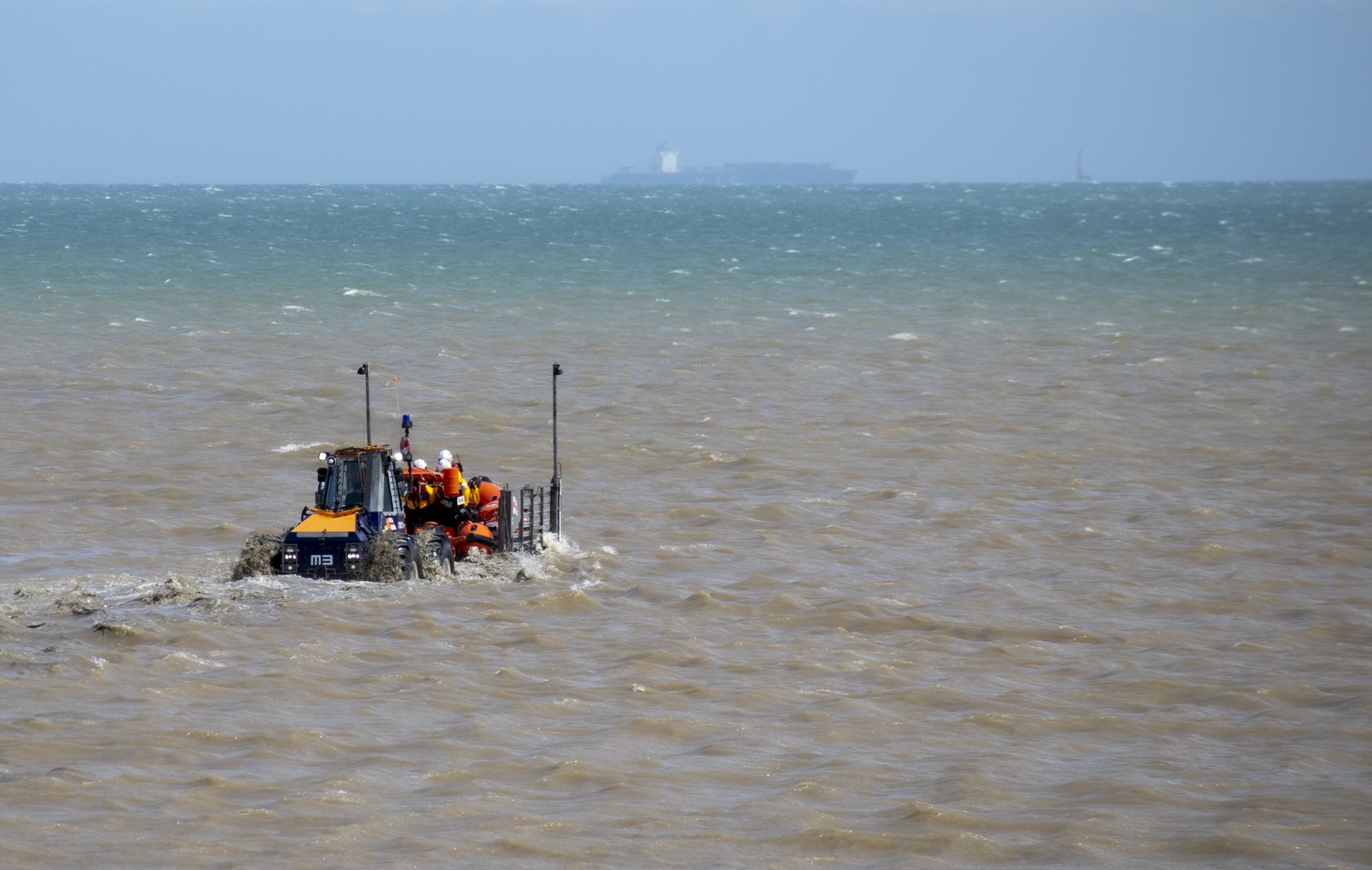 Photo of the lifeboat being recovered to the station.