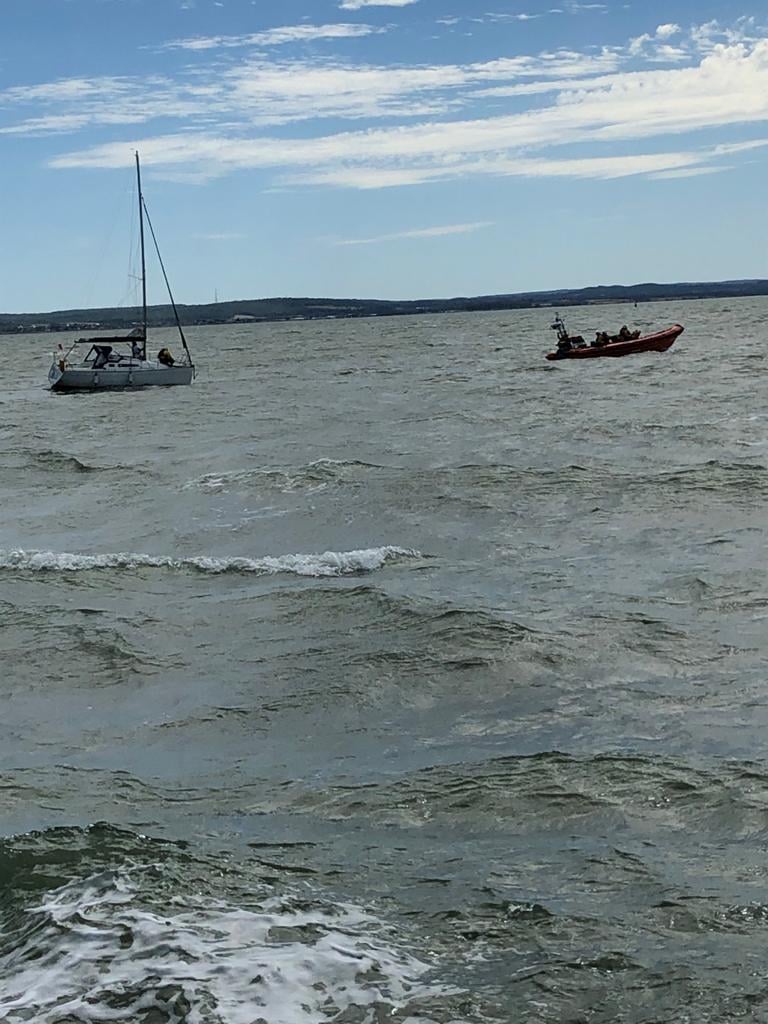 Whitstable's Atlantic 85 lifeboat Lewisco takes an 8-metre yacht under tow for Oare Creek after the craft suffered engine problems off Whitstable on Wednesday afternoon. Picture: Dom Cutress/RNLI Whitstable.