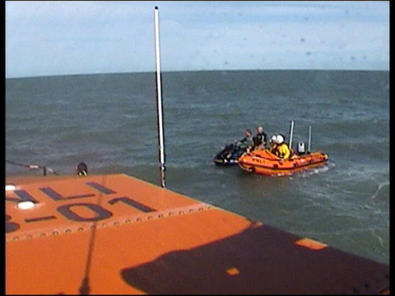 Video still photo of Wicklow all-weather and Inshore lifeboats assist Jet Ski with two occupants off Brittas Bay