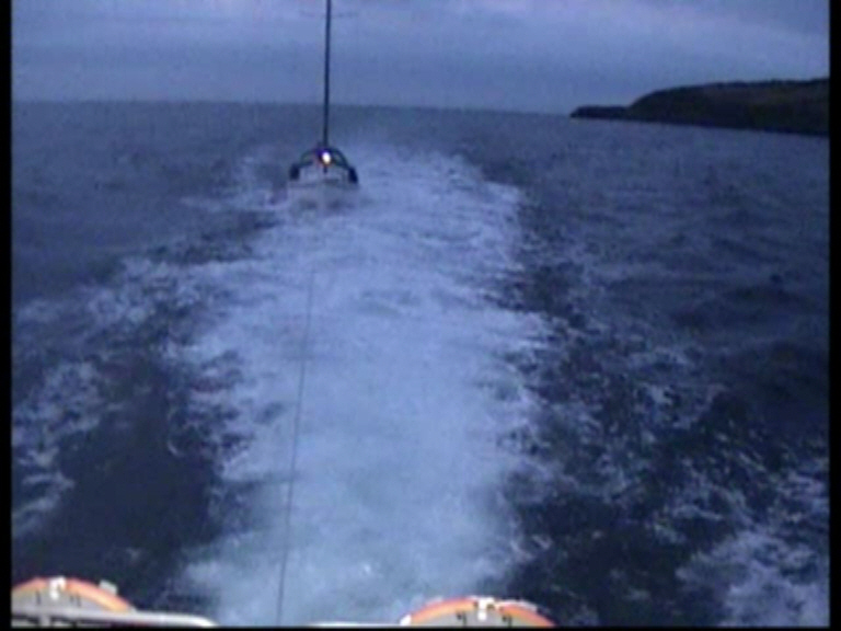 Wicklow all-weather lifeboat tows the yacht with a solo sailor to safety