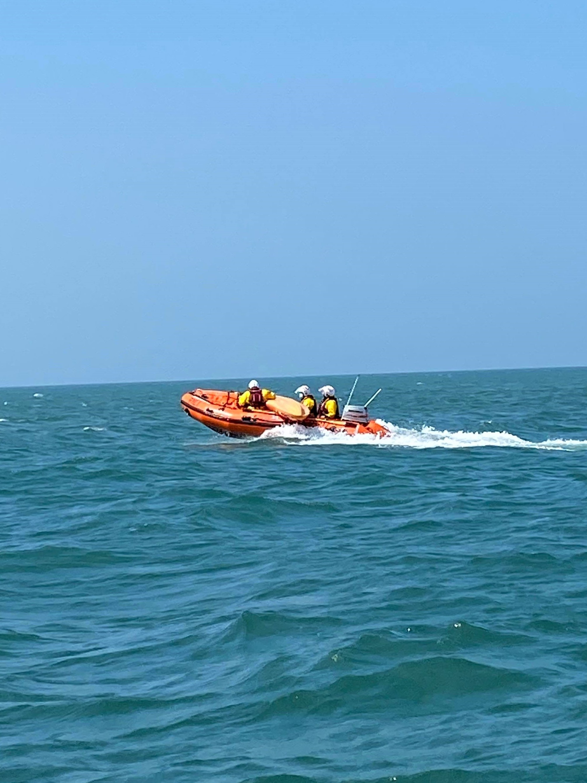 D Class lifeboat with three crew and kayak onboard