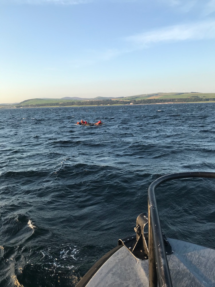Troon all-weather lifeboat approaches the kayakers 