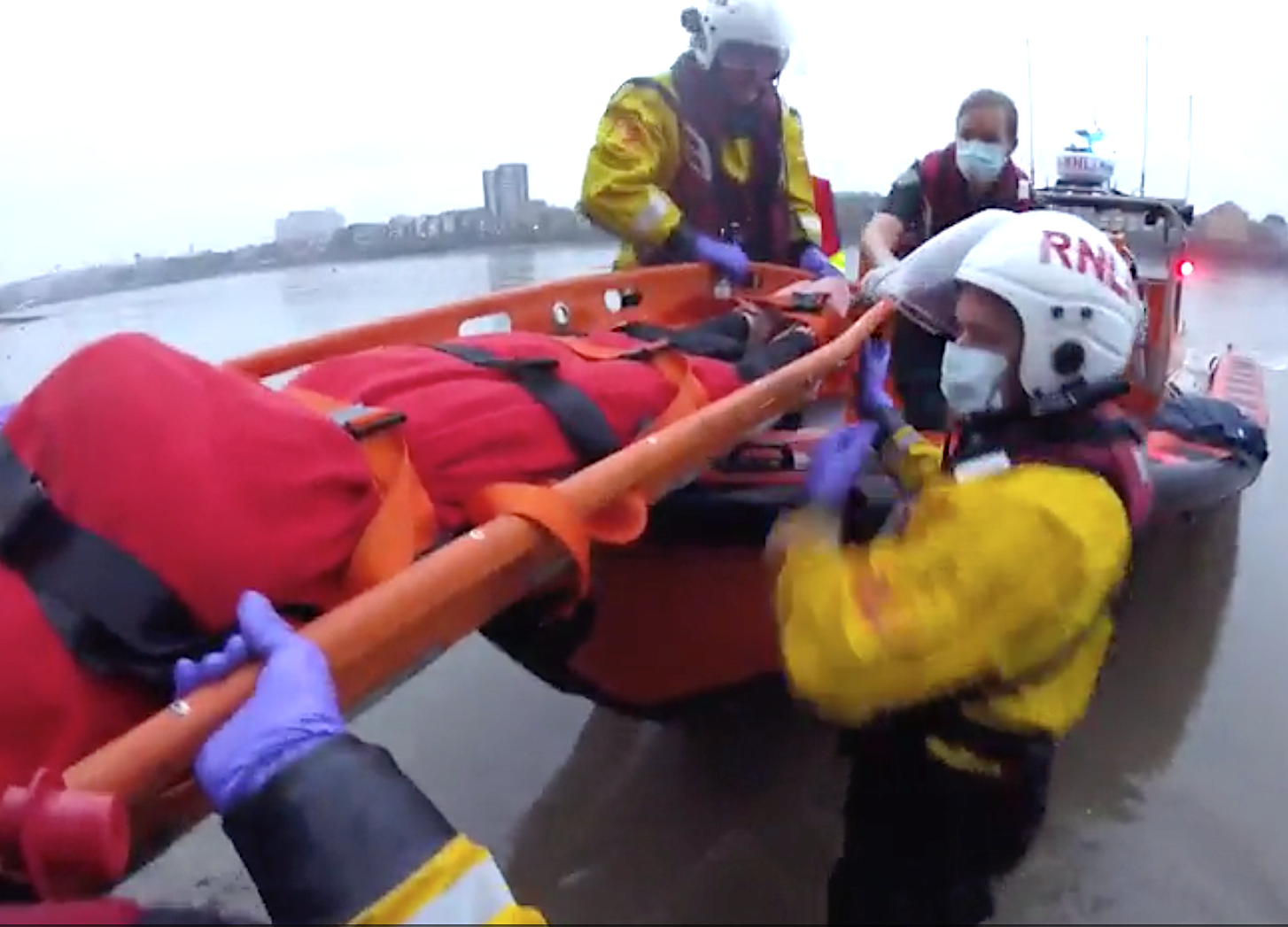 Casualty taken into the lifeboat
