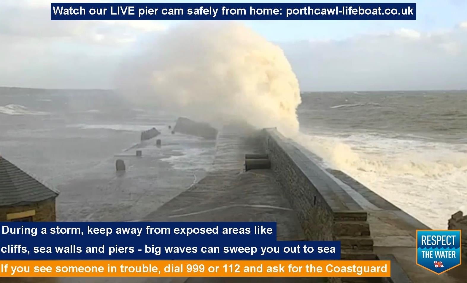 Waves breaking over the breakwater