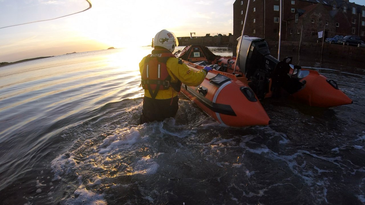 Sun setting whilst NB Lifeboat launches