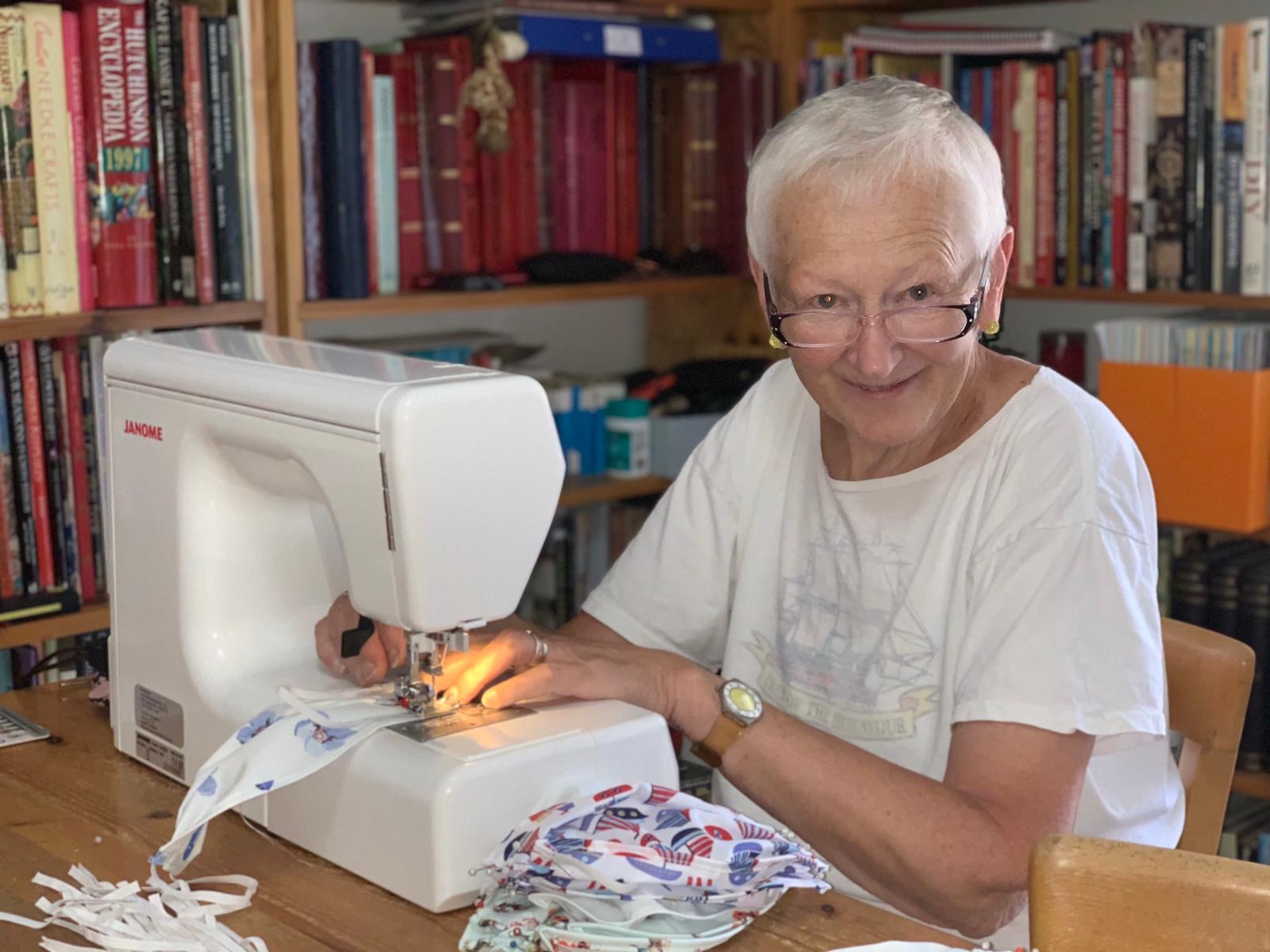Mavis Paling, 72 from Whitby sewing face masks to raise funds for Whitby RNLI.
