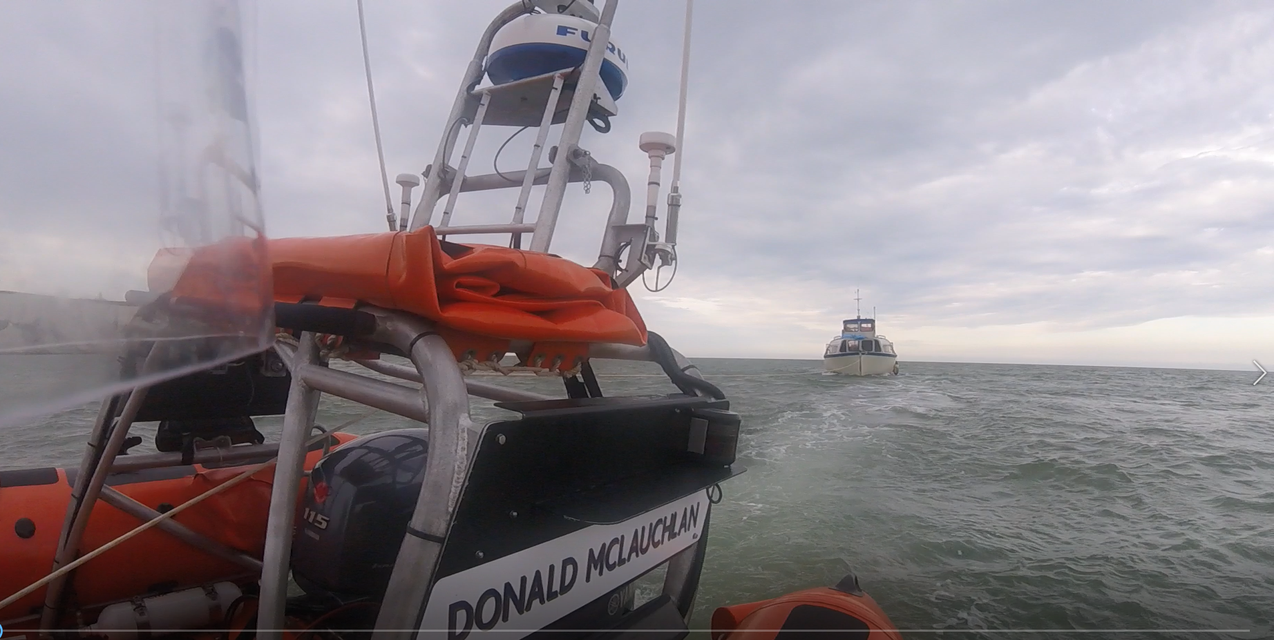 Casualty vessel under tow from Walmer lifeboat