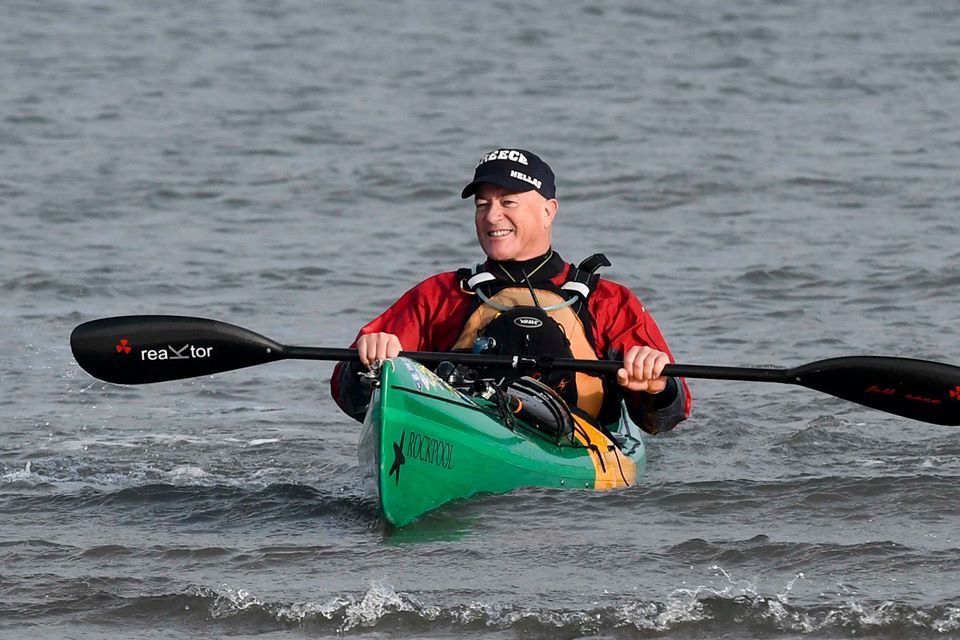 Kevin O’Sullivan covering the last few metres of his round Ireland solo circumnavigation.
