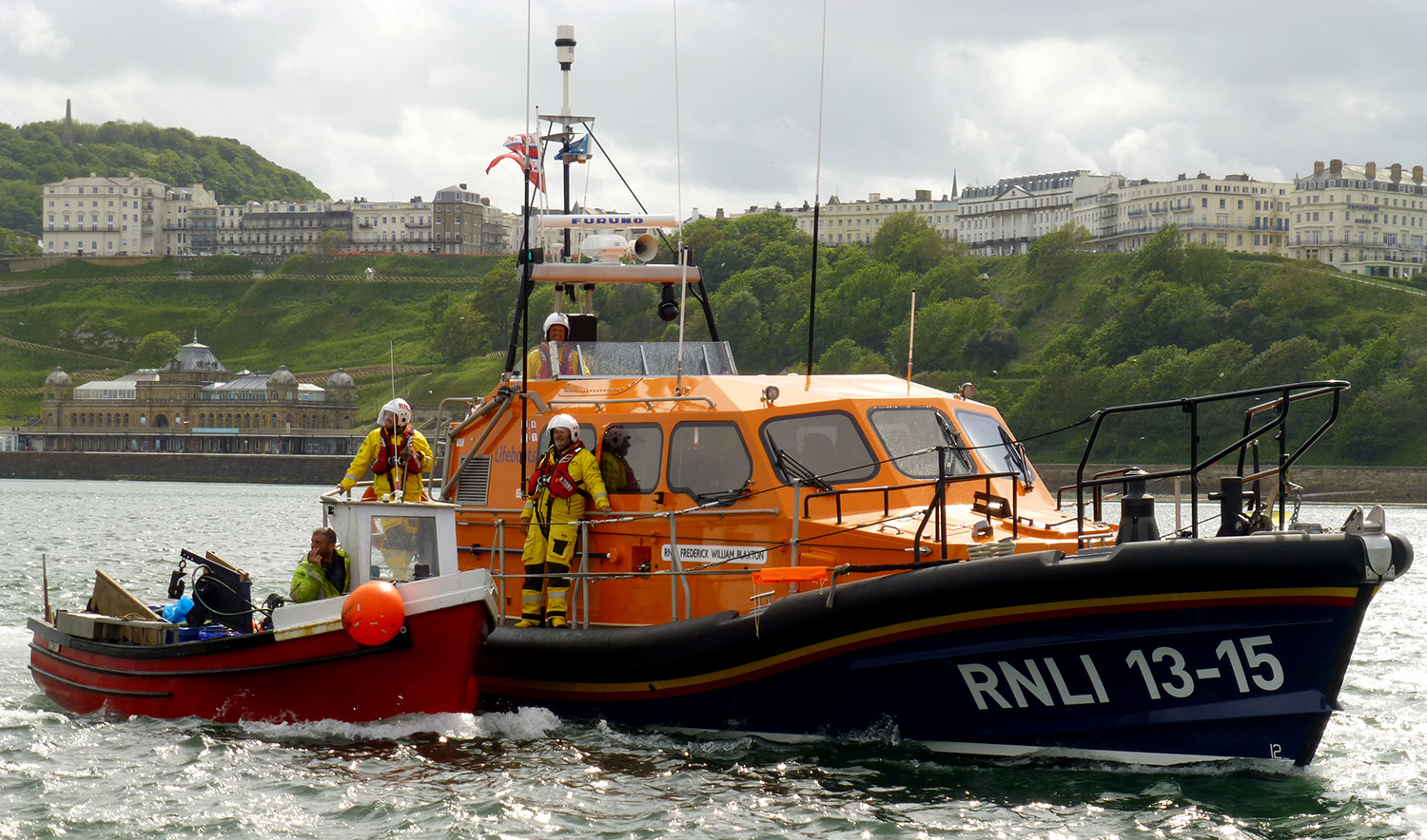 The all-weather Shannon lifeboat tows the coble to safety